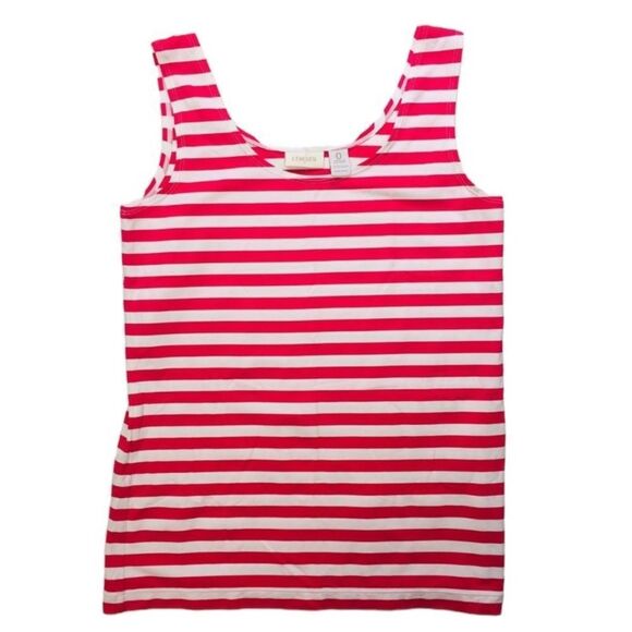 Chico’s 0 (S/4) Microfiber Tank Top Pink/White Striped Beachy Summery Top NEW - Picture 2 of 5